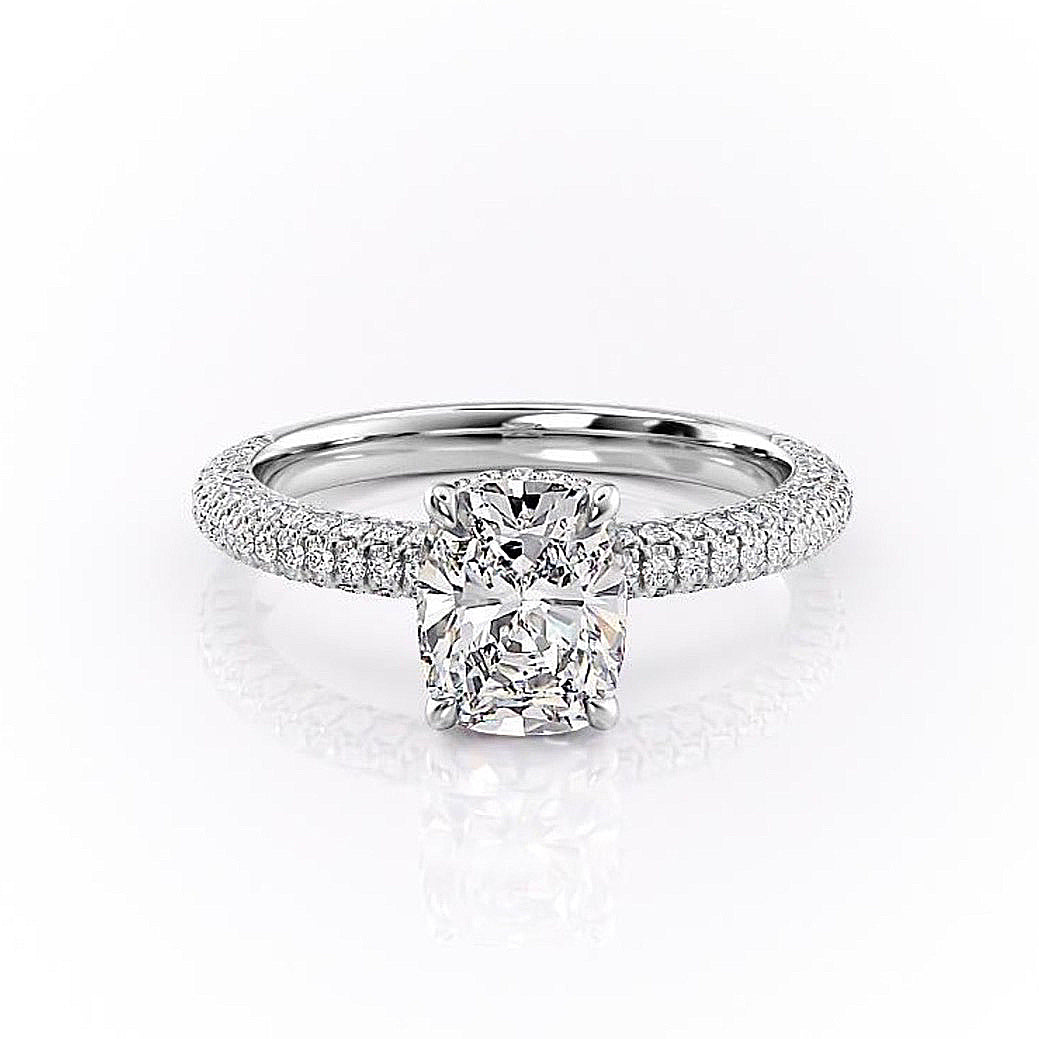 2.0 CT Elongated Cushion Cut Hidden Halo Triple Pave Moissanite Engagement Ring - Barbara Maison 