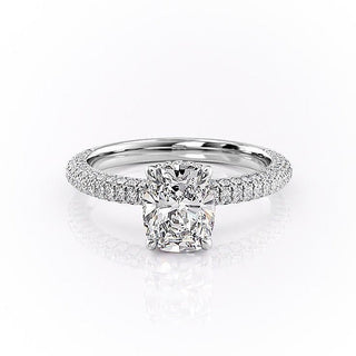 2.0 CT Elongated Cushion Cut Hidden Halo Triple Pave Moissanite Engagement Ring - Barbara Maison 