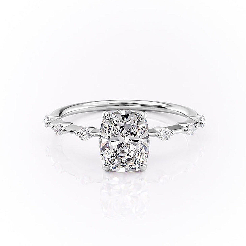 2.0 CT Elongated Cushion Cut Solitaire Dainty Pave Moissanite Engagement Ring - Barbara Maison 