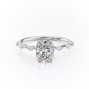 2.0 CT Elongated Cushion Cut Solitaire Dainty Pave Moissanite Engagement Ring - Barbara Maison 