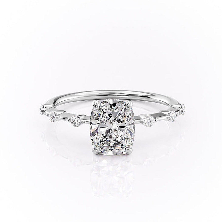2.0 CT Elongated Cushion Cut Solitaire Dainty Pave Moissanite Engagement Ring - Barbara Maison 