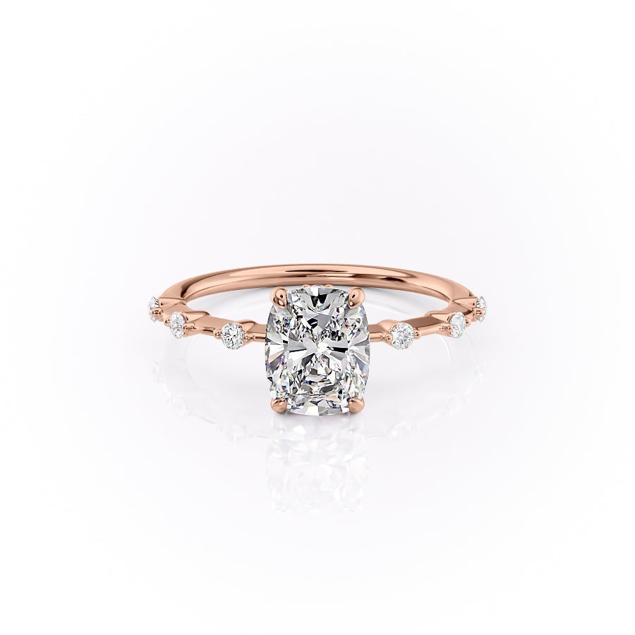 2.0 CT Elongated Cushion Cut Solitaire Dainty Pave Moissanite Engagement Ring - Barbara Maison 