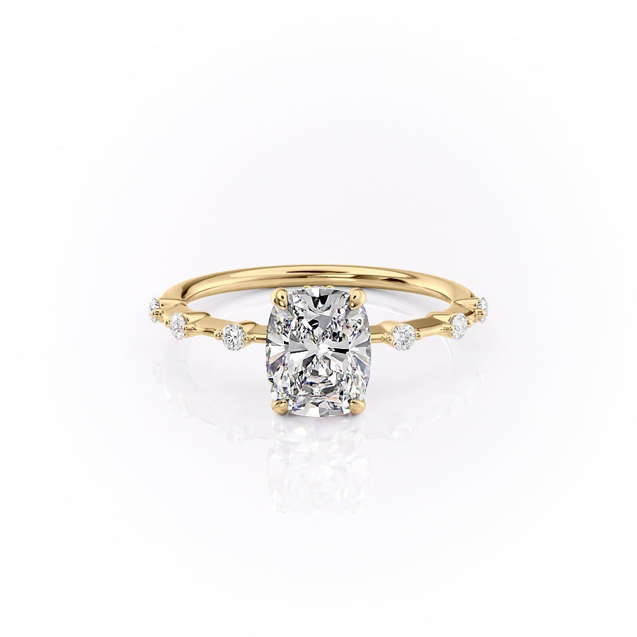 2.0 CT Elongated Cushion Cut Solitaire Dainty Pave Moissanite Engagement Ring - Barbara Maison 
