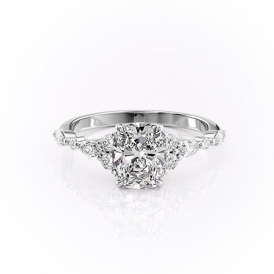 2.0 CT Elongated Cushion Cut Cluster Moissanite Engagement Ring - Barbara Maison 