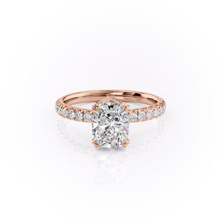 2.0 CT Elongated Cushion Cut Hidden Halo Pave Setting Moissanite Engagement Ring - Barbara Maison 