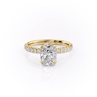 2.0 CT Elongated Cushion Cut Hidden Halo Pave Setting Moissanite Engagement Ring - Barbara Maison 