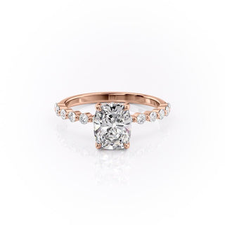 2.0 CT Elongated Cushion Cut Hidden Halo Pave Setting Moissanite Engagement Ring - Barbara Maison 