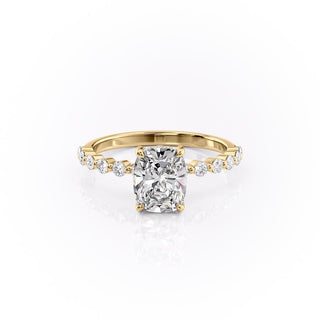 2.0 CT Elongated Cushion Cut Hidden Halo Pave Setting Moissanite Engagement Ring - Barbara Maison 