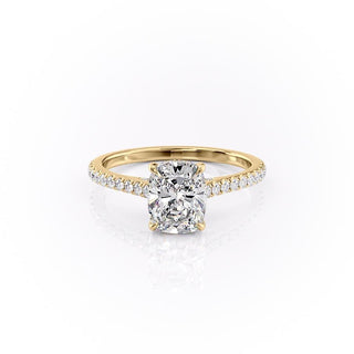 2.0 CT Elongated Cushion Cut Hidden Halo Pave Setting Moissanite Engagement Ring - Barbara Maison 