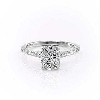 2.0 CT Elongated Cushion Cut Hidden Halo Pave Setting Moissanite Engagement Ring - Barbara Maison 