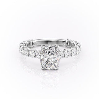 2.0 CT Elongated Cushion Cut Hidden Halo Pave Moissanite Engagement Ring - Barbara Maison 