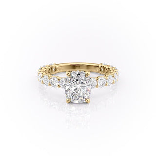 2.0 CT Elongated Cushion Cut Hidden Halo Pave Moissanite Engagement Ring - Barbara Maison 