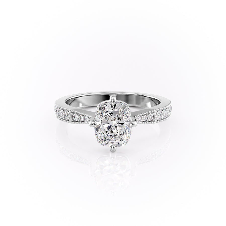 2.0 CT Elongated Cushion Cut Solitaire Channel Pave Moissanite Engagement Ring - Barbara Maison 