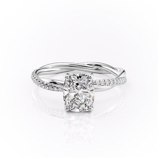 2.0 CT Elongated Cushion Cut Solitaire Twisted Pave Moissanite Engagement Ring - Barbara Maison 