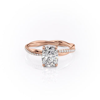 2.0 CT Elongated Cushion Cut Solitaire Twisted Pave Moissanite Engagement Ring - Barbara Maison 