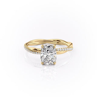 2.0 CT Elongated Cushion Cut Solitaire Twisted Pave Moissanite Engagement Ring - Barbara Maison 