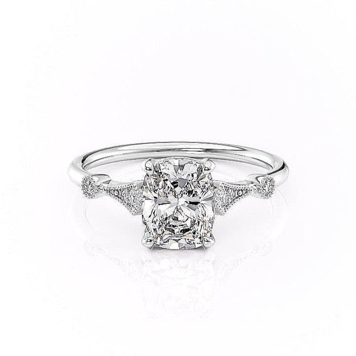 2.0 CT Elongated Cushion Cut Hidden Halo Moissanite Engagement Ring - Barbara Maison 