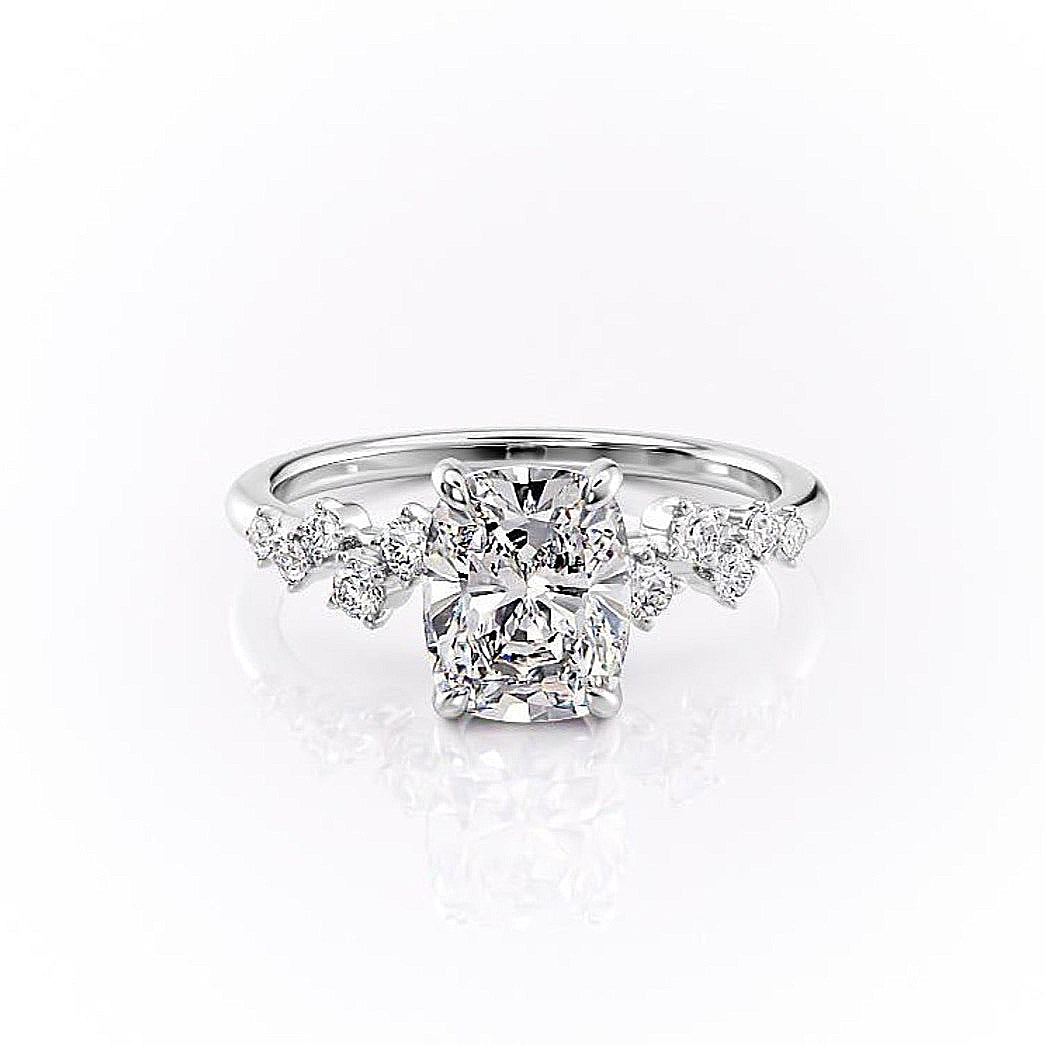 2.0 CT Cushion Cut Hidden Halo Unique Pave Setting Moissanite Engagement Ring - Barbara Maison 