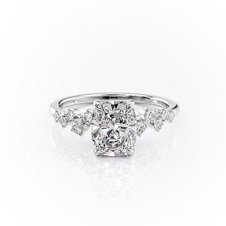 2.0 CT Cushion Cut Hidden Halo Unique Pave Setting Moissanite Engagement Ring - Barbara Maison 