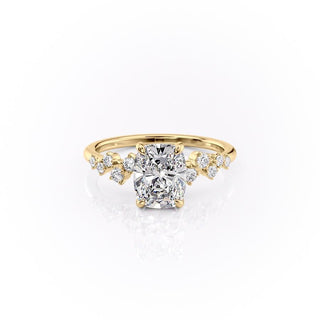 2.0 CT Cushion Cut Hidden Halo Unique Pave Setting Moissanite Engagement Ring - Barbara Maison 