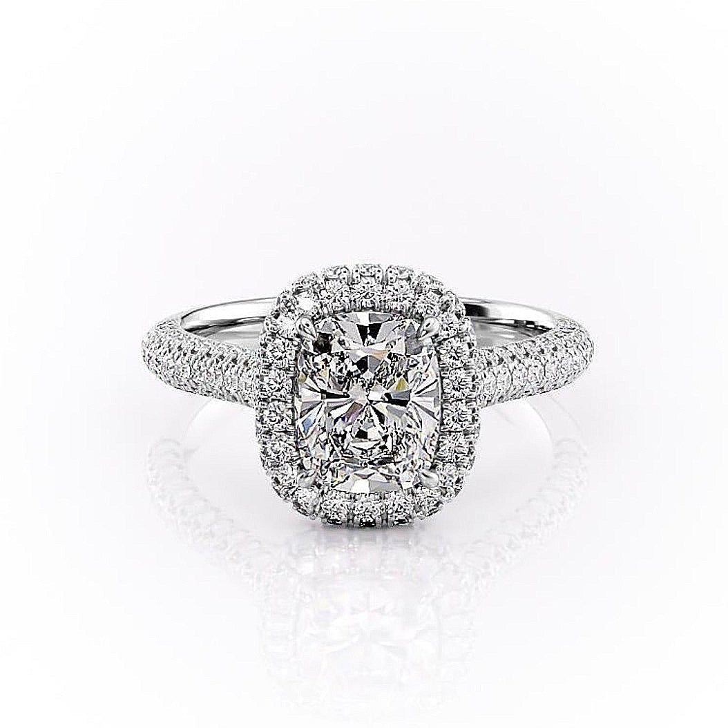 2.0 CT Elongated Cushion Cut Halo Triple Pave Moissanite Engagement Ring - Barbara Maison 
