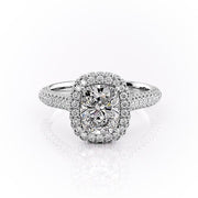 2.0 CT Elongated Cushion Cut Halo Triple Pave Moissanite Engagement Ring - Barbara Maison 