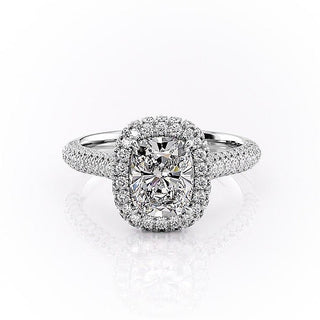 2.0 CT Elongated Cushion Cut Halo Triple Pave Moissanite Engagement Ring - Barbara Maison 