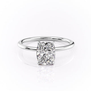 2.0 CT Elongated Cushion Cut Solitaire Hidden Halo Setting Moissanite Engagement Ring - Barbara Maison 