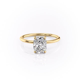 2.0 CT Elongated Cushion Cut Solitaire Hidden Halo Setting Moissanite Engagement Ring - Barbara Maison 