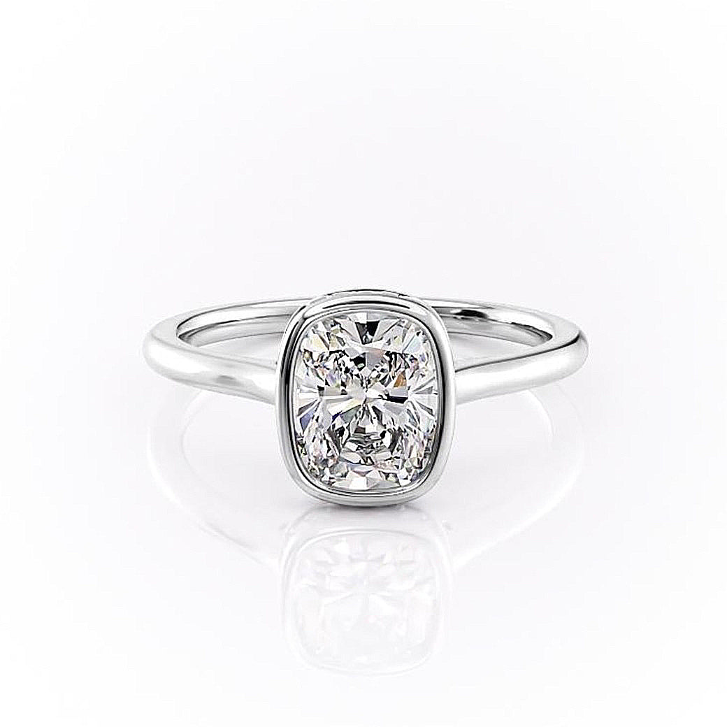 2.0 CT Cushion Cut Solitaire Bezel Hidden Halo Setting Moissanite Engagement Ring - Barbara Maison 