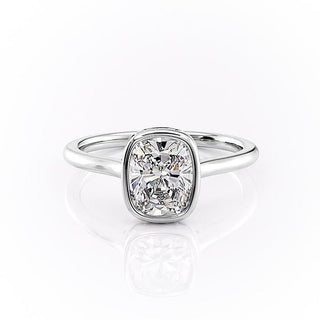 2.0 CT Cushion Cut Solitaire Bezel Hidden Halo Setting Moissanite Engagement Ring - Barbara Maison 