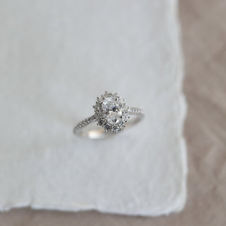 0.84 CT Oval Cut Halo & Pave Moissanite Engagement Ring - Barbara Maison 