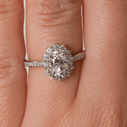 0.84 CT Oval Cut Halo & Pave Moissanite Engagement Ring - Barbara Maison 