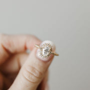 0.84 CT Oval Cut Halo & Pave Moissanite Engagement Ring - Barbara Maison 