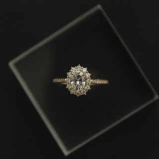 0.84 CT Oval Cut Halo & Pave Moissanite Engagement Ring - Barbara Maison 