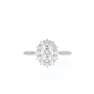 0.84 CT Oval Cut Halo & Pave Moissanite Engagement Ring - Barbara Maison 