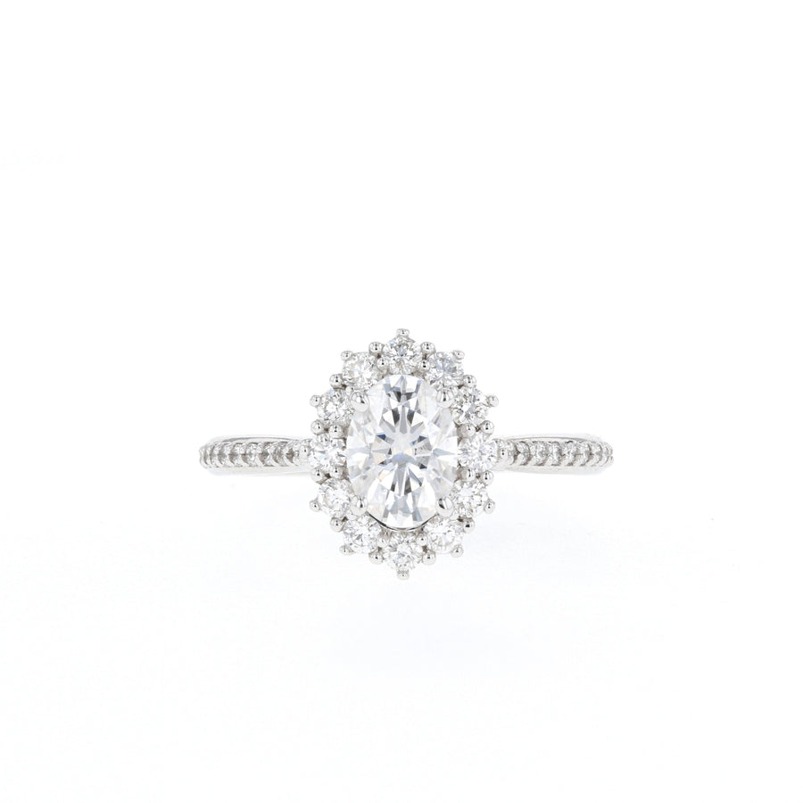 0.84 CT Oval Cut Halo & Pave Moissanite Engagement Ring - Barbara Maison 