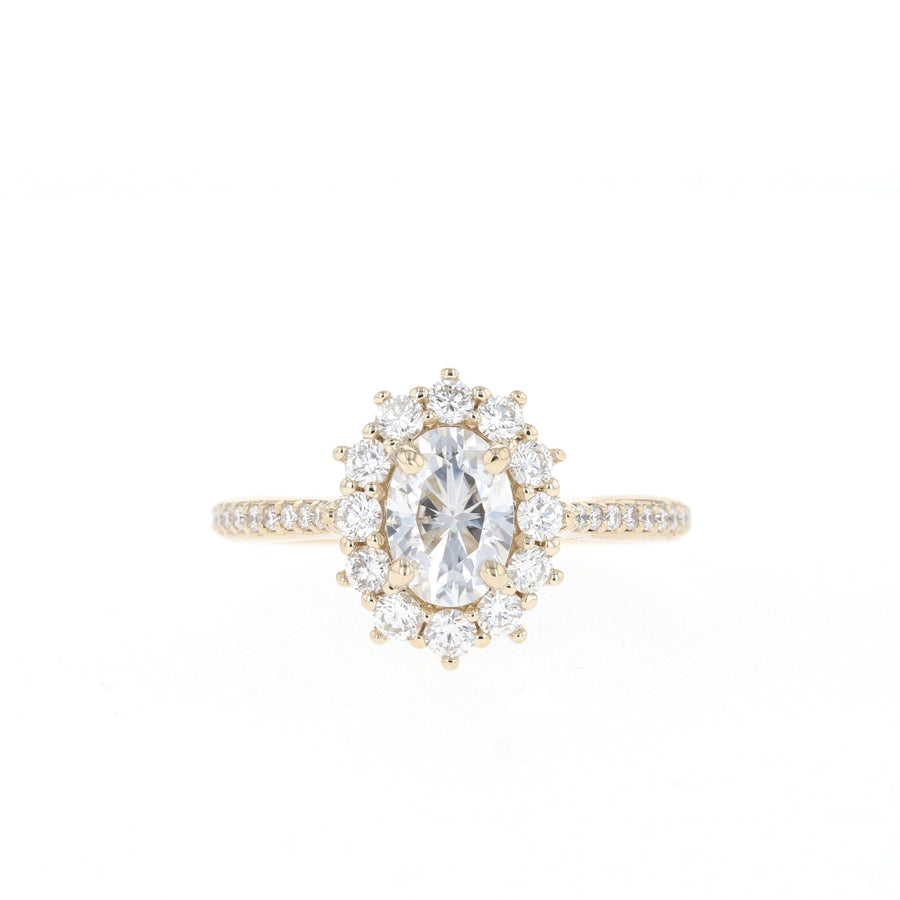 0.84 CT Oval Cut Halo & Pave Moissanite Engagement Ring - Barbara Maison 