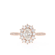 0.84 CT Oval Cut Halo & Pave Moissanite Engagement Ring - Barbara Maison 
