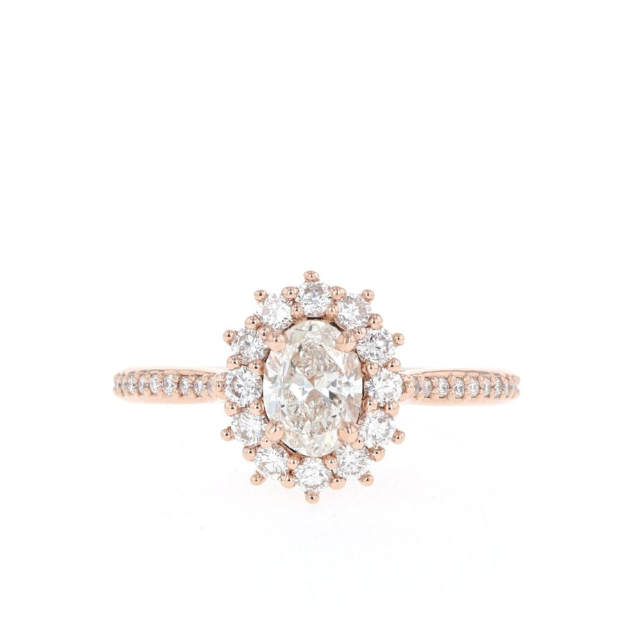 0.84 CT Oval Cut Halo & Pave Moissanite Engagement Ring - Barbara Maison 