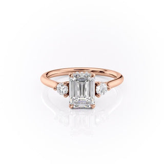 1.91 CT Emerald Cut Three Stone Moissanite Engagement Ring - Barbara Maison 