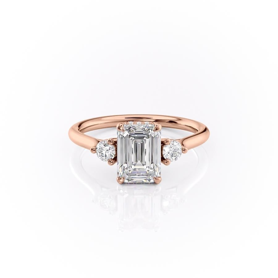 1.91 CT Emerald Cut Three Stone Moissanite Engagement Ring - Barbara Maison 