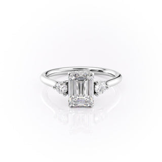 1.91 CT Emerald Cut Three Stone Moissanite Engagement Ring - Barbara Maison 