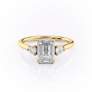 1.91 CT Emerald Cut Three Stone Moissanite Engagement Ring - Barbara Maison 