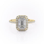 2.10 CT Emerald Cut Halo Pave Setting Moissanite Engagement Ring - Barbara Maison 