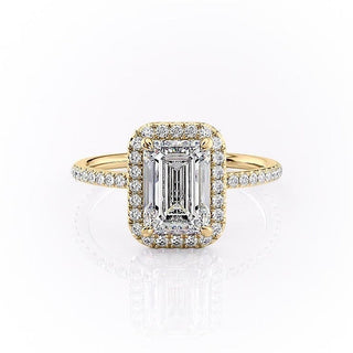 2.10 CT Emerald Cut Halo Pave Setting Moissanite Engagement Ring - Barbara Maison 