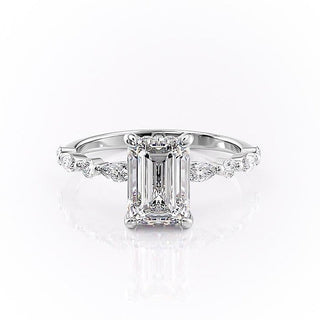 2.10 CT Emerald Cut Solitaire Pave Setting Moissanite Engagement Ring - Barbara Maison 