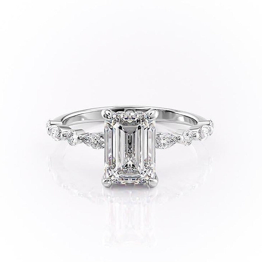 2.10 CT Emerald Cut Solitaire Pave Setting Moissanite Engagement Ring - Barbara Maison 