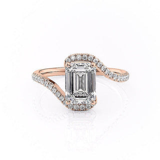 2.10 CT Emerald Cut Solitaire Bypass Setting Moissanite Engagement Ring - Barbara Maison 