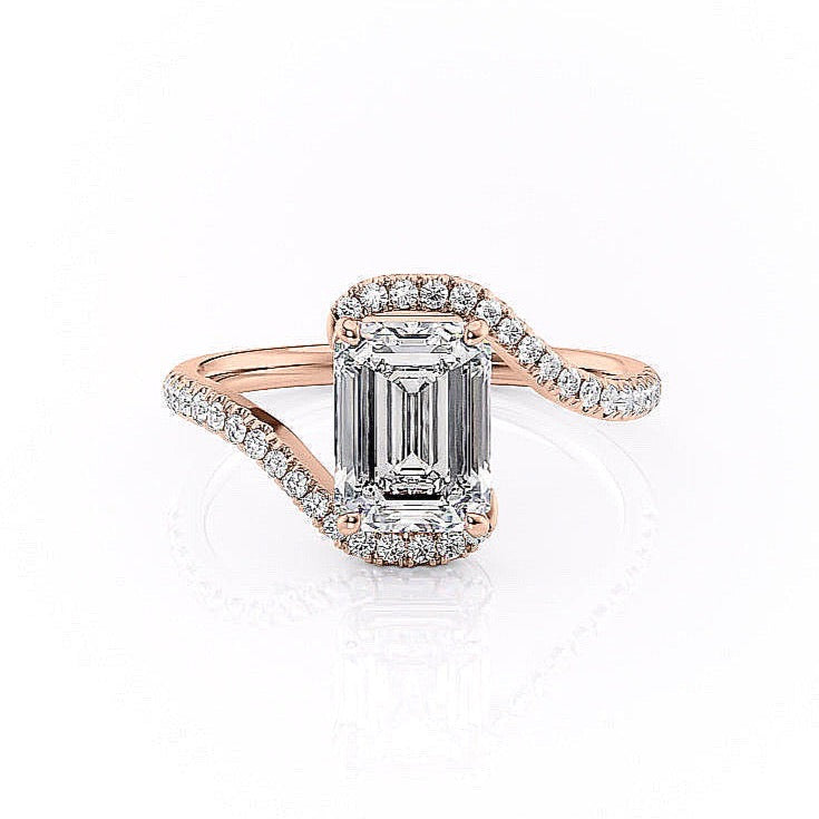 2.10 CT Emerald Cut Solitaire Bypass Setting Moissanite Engagement Ring - Barbara Maison 